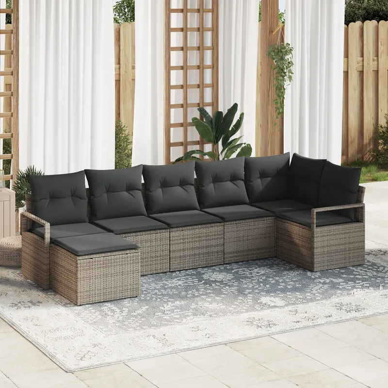 set de canapea de gradina cu 7 piese gri din poliratan