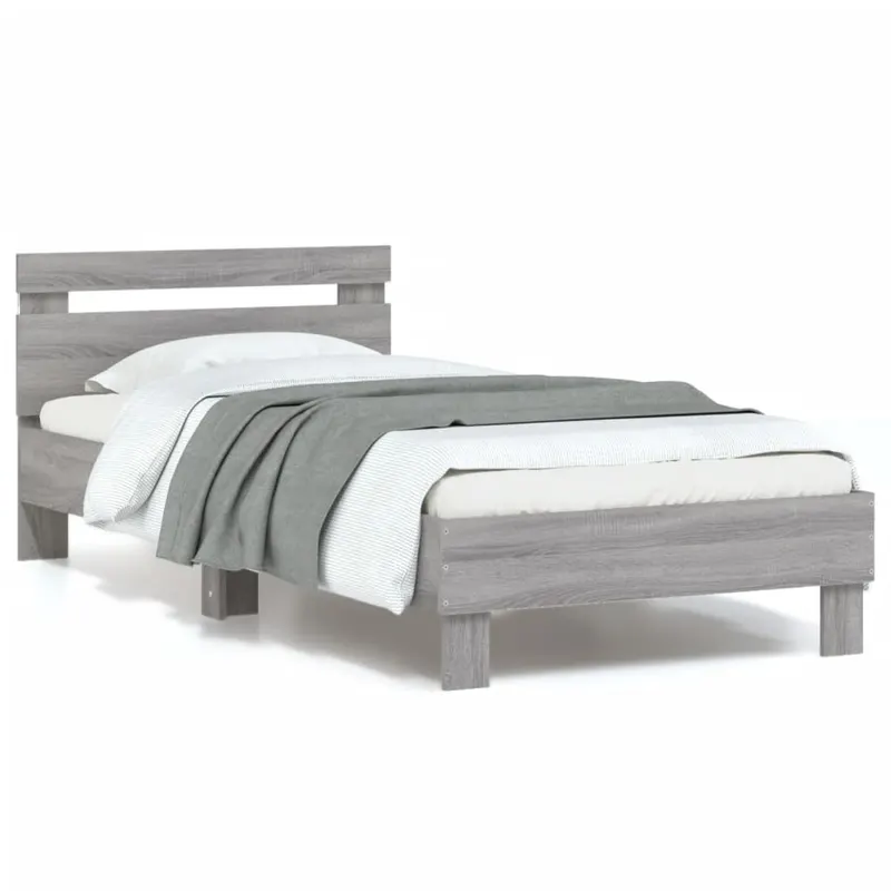 cadru de pat cu tablie si lumini led, gri sonoma, 90x200 cm