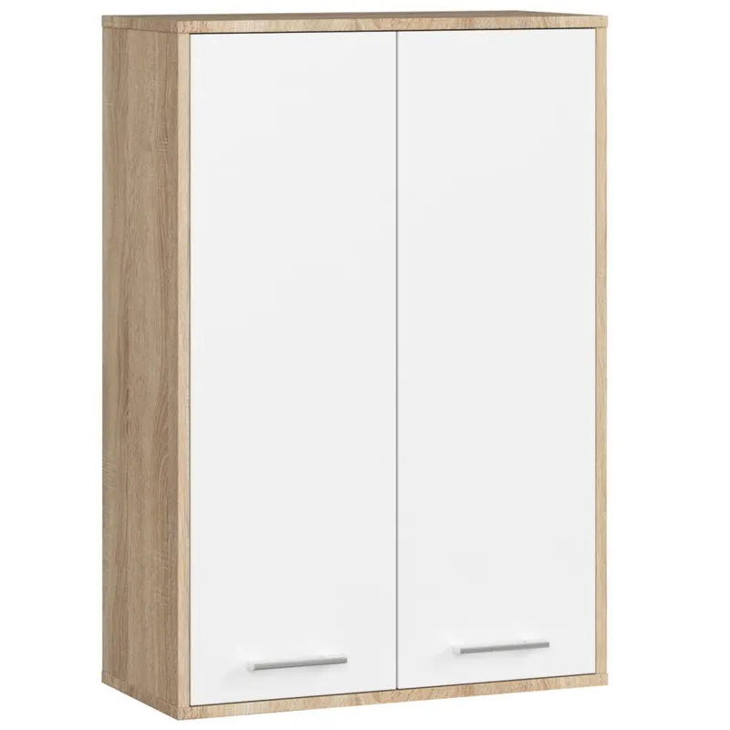 Dulap suspendat pal 2 usi 4 rafturi depozitare, 64x30x94 cm, design modern, stejar sonoma alb