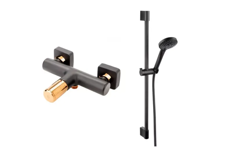 Baterie dus Fdesign Ardesia, aparenta, colona dus, mat, negru cupru, FD1-ARD-7-25