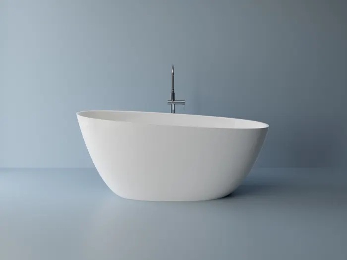 Cada freestanding ovala, compozit alb mat, interior lucios, 157x68x65 cm, Celestial