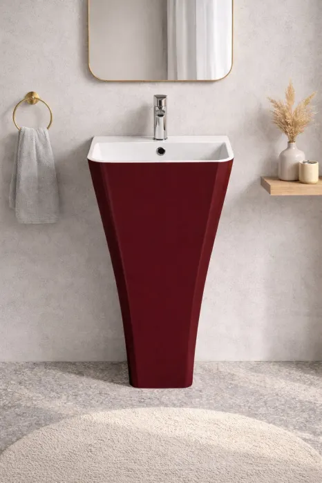 Lavoar freestanding din compozit, burgundy cu alb, dreptunghiular, Lea Terra