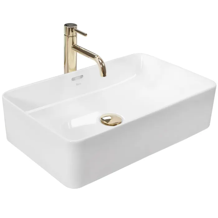Lavoar baie cu montare pe blat 56 cm, alb lucios, dreptunghiular, Rea Berta