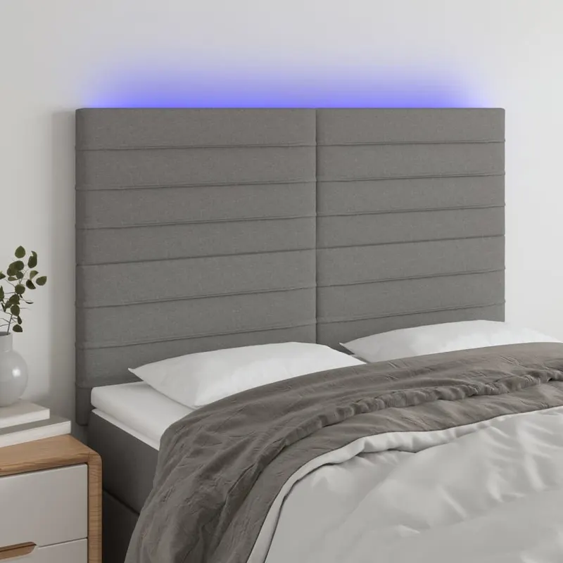 Tablie de pat cu led, gri inchis, 144x5x118/128 cm, textil