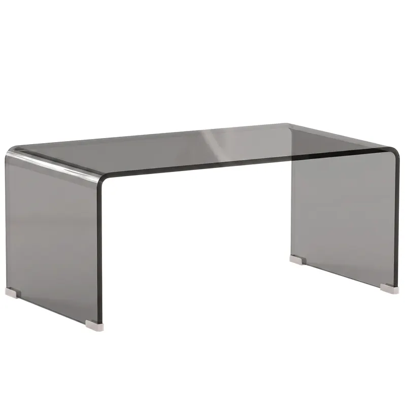 HOMCOM Măsuță de cafea din sticlă, masă de living dreptunghiulară cu design modern și muchii rotunjite sigure, gri deschis transparent