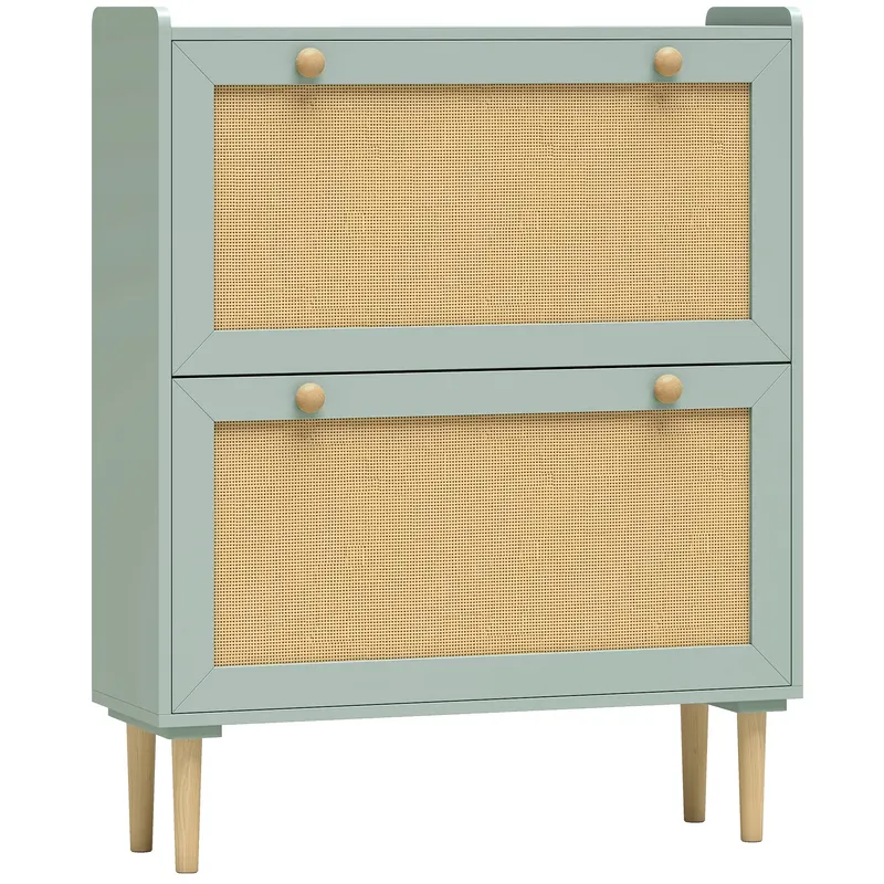 HOMCOM Dulap pentru pantofi 12 perechi, dulap pentru pantofi cu 2 sertare rabatabile, rafturi reglabile, 80x26x101 cm, verde
