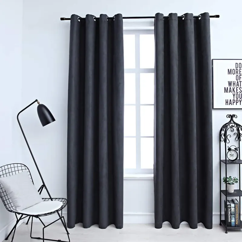 draperii opace cu inele metalice, 2 buc, antracit, 140 x 245 cm