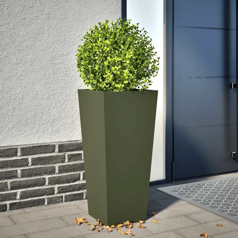 jardiniera de gradina, verde masliniu, 35x35x75 cm, otel