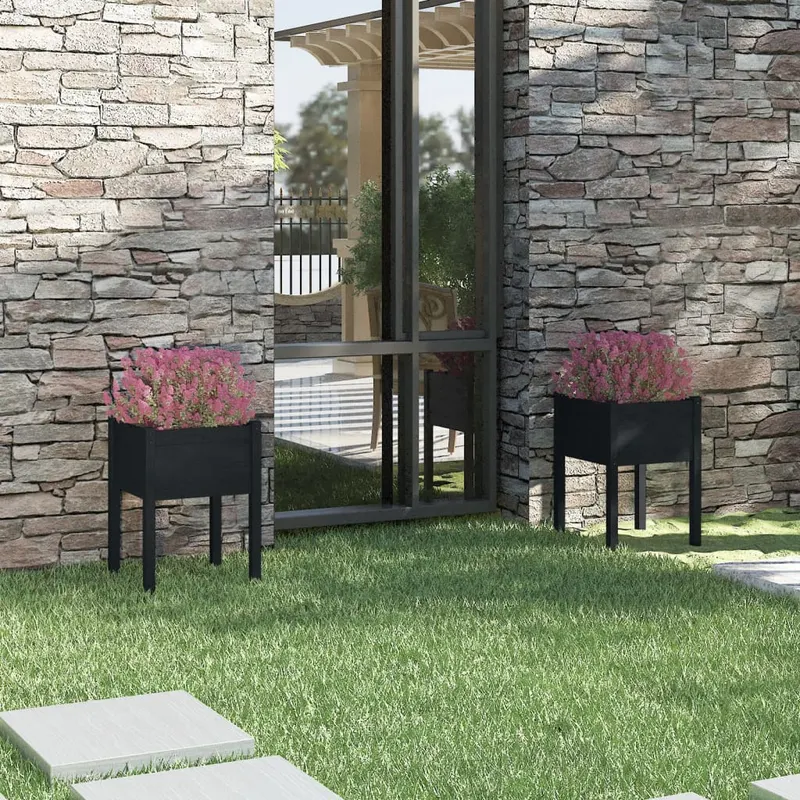 jardiniere de gradina, 2 buc., negru, 50x50x70cm lemn masiv pin