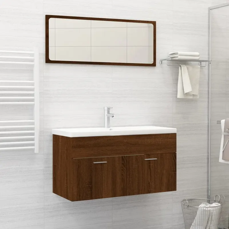 set mobilier de baie, 2 piese, stejar maro, lemn prelucrat