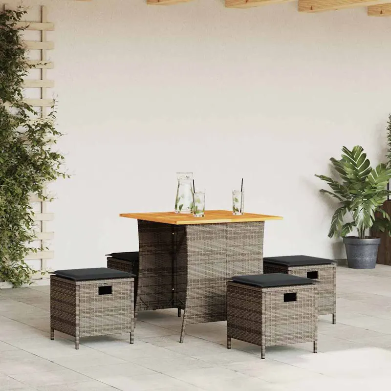 set mobilier de gradina cu perne, 5 piese, gri, poliratan