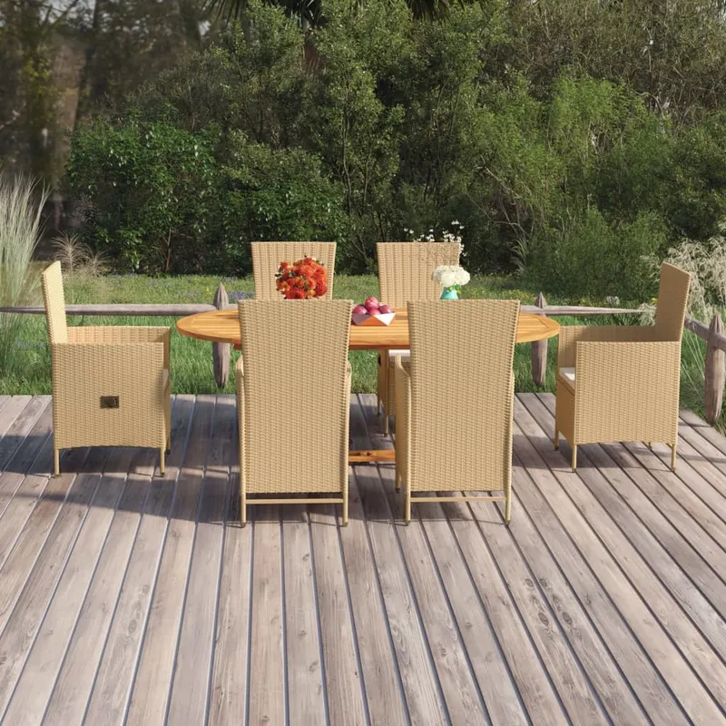 set mobilier de gradina, 7 piese, bej, poliratan