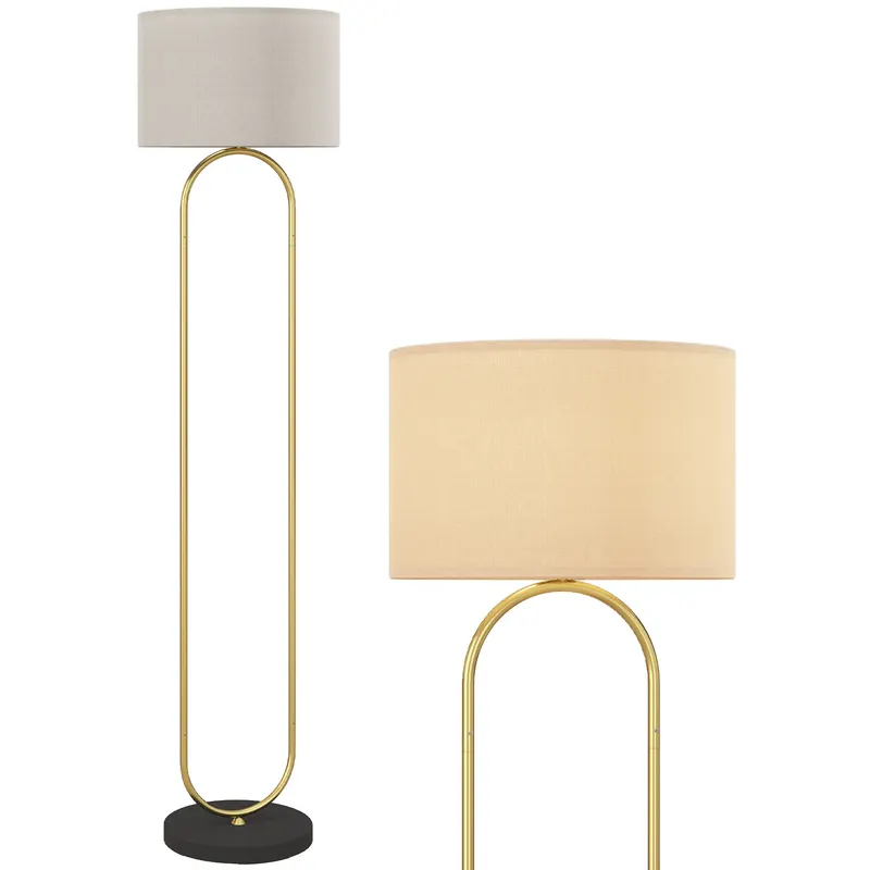HOMCOM Lampadar abajur din in dulie E27 stil modern comutator la picior pentru salon si dormitor 156 cm aurit si negru