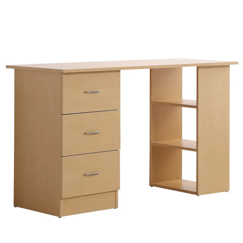 Homcom Birou modern cu 3 Sertare si Rafturi in Lemn Natural 120x49x72cm