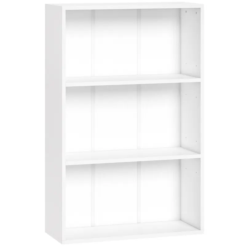 HOMCOM Bibliotecă raft de depozitare cu 3 compartimente și raft reglabil, 60 x 24 x 93 cm, alb