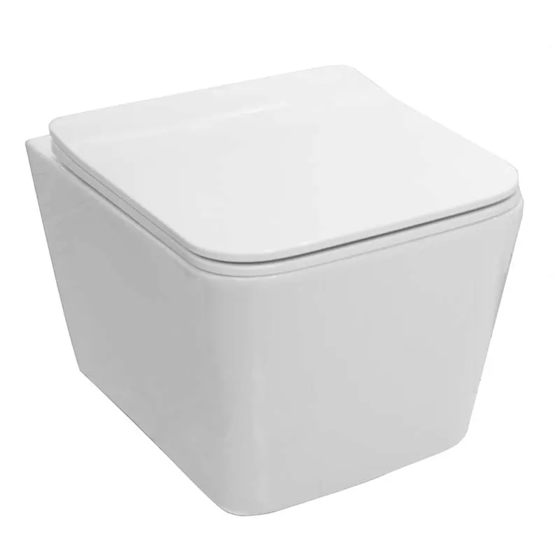 Set vas WC suspendat Fluminia Paris, 52.5x36.5 cm, rimless, cu capac quick release si soft close, alb