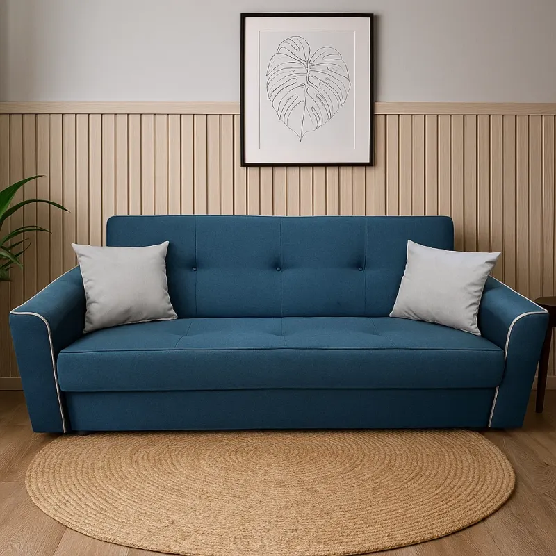Canapea VERA extensibila, 3 locuri, lada de depozitare, stofa bleumarin + gri, 225x90x90 Bleumarin + Gri, Stofa