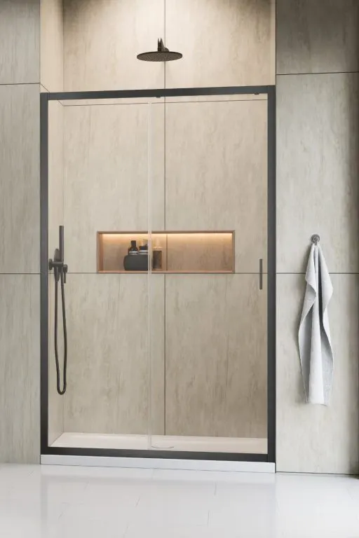 Usa de dus culisanta pentru nisa Radaway Alienta DWJ 110x190 cm, gunmetal periat, sticla 5 mm
