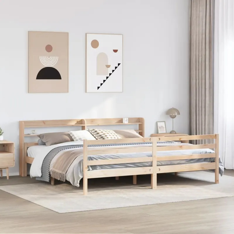 cadru pat cu tablie 200x200 cm, lemn masiv de pin