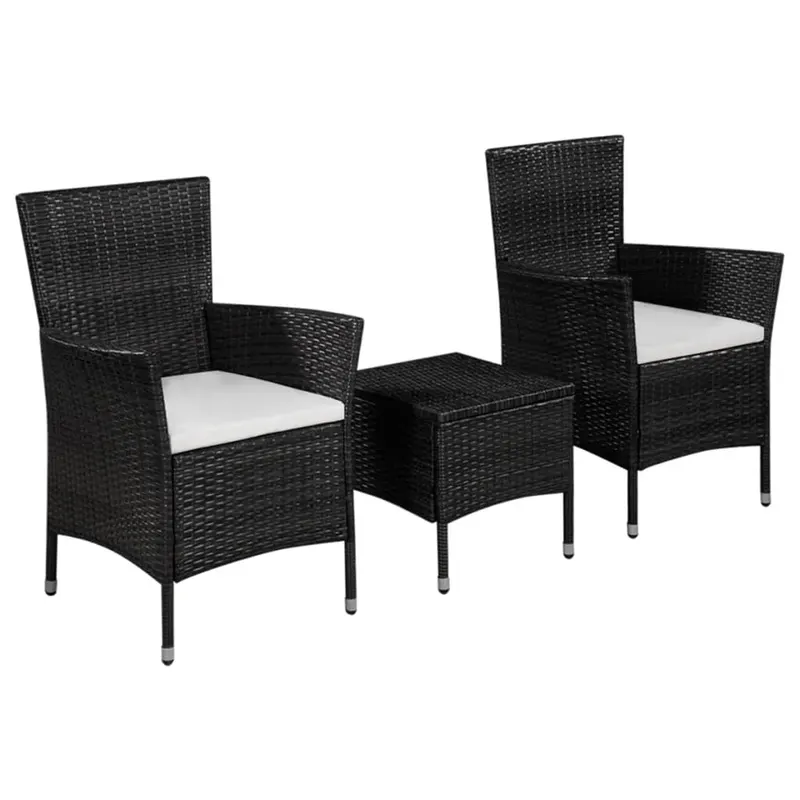 set mobilier bistro, 3 piese, negru, poliratan