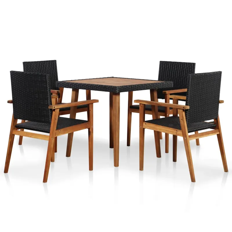 set mobilier de exterior, 5 piese, negru si maro, poliratan