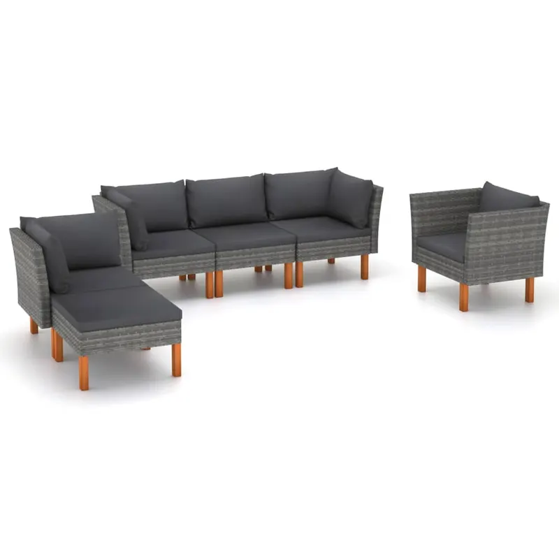 set mobilier gradina, 6 piese, gri, poliratan si lemn eucalipt