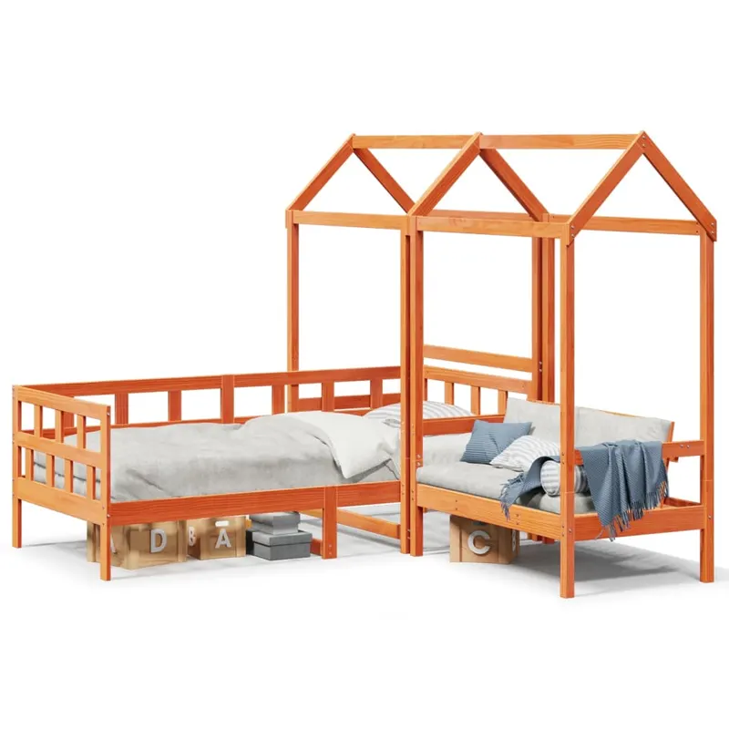 set pat zi/banca acoperis maro ceruit 90x200cm lemn masiv pin