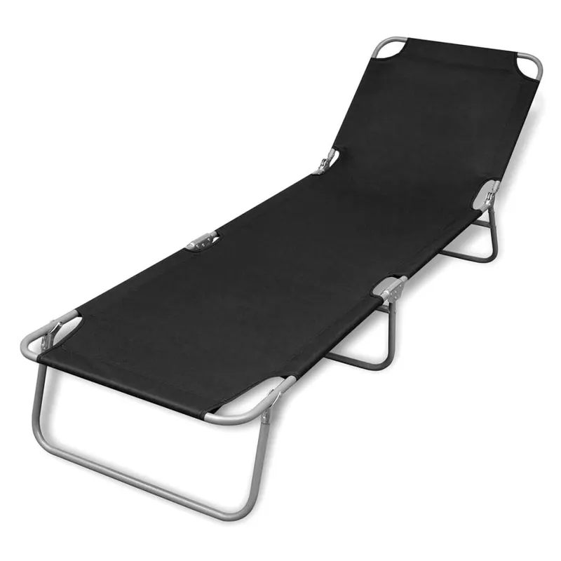 sezlong pliabil, negru, otel vopsit electrostatic