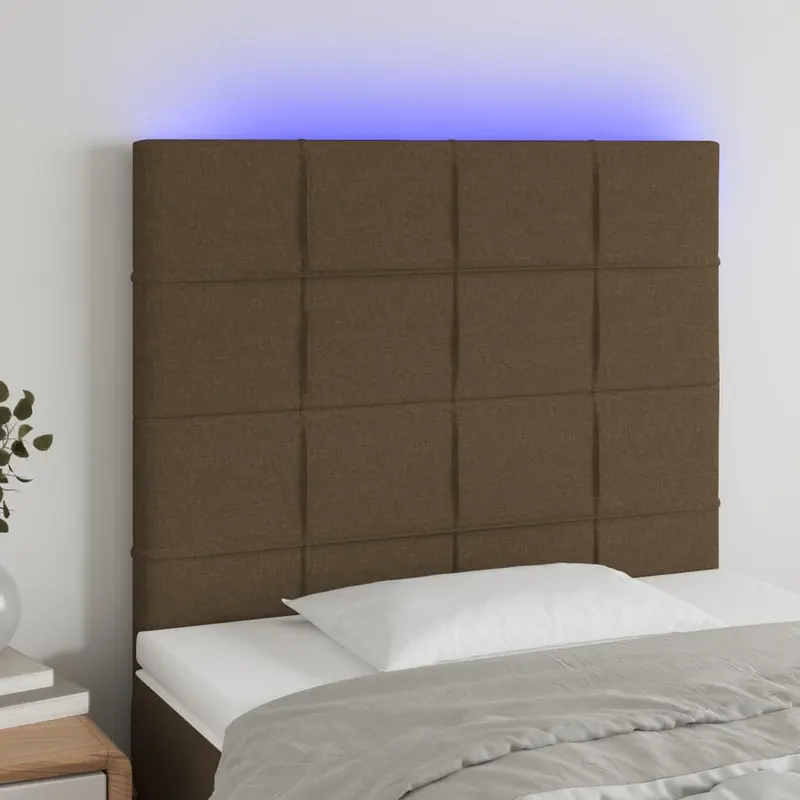 tablie de pat cu led, maro inchis, 100x5x118/128 cm, textil