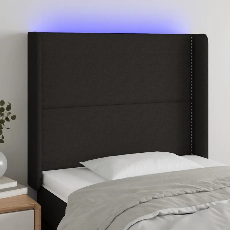 tablie de pat cu led, negru, 103x16x118/128 cm, textil