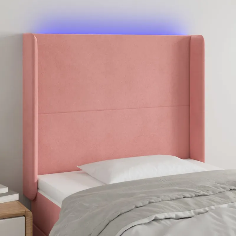 tablie de pat cu led, roz, 103x16x118/128 cm, catifea