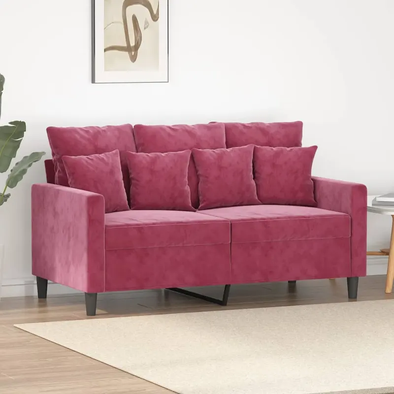 canapea cu 2 locuri, rosu vin, 120 cm, catifea