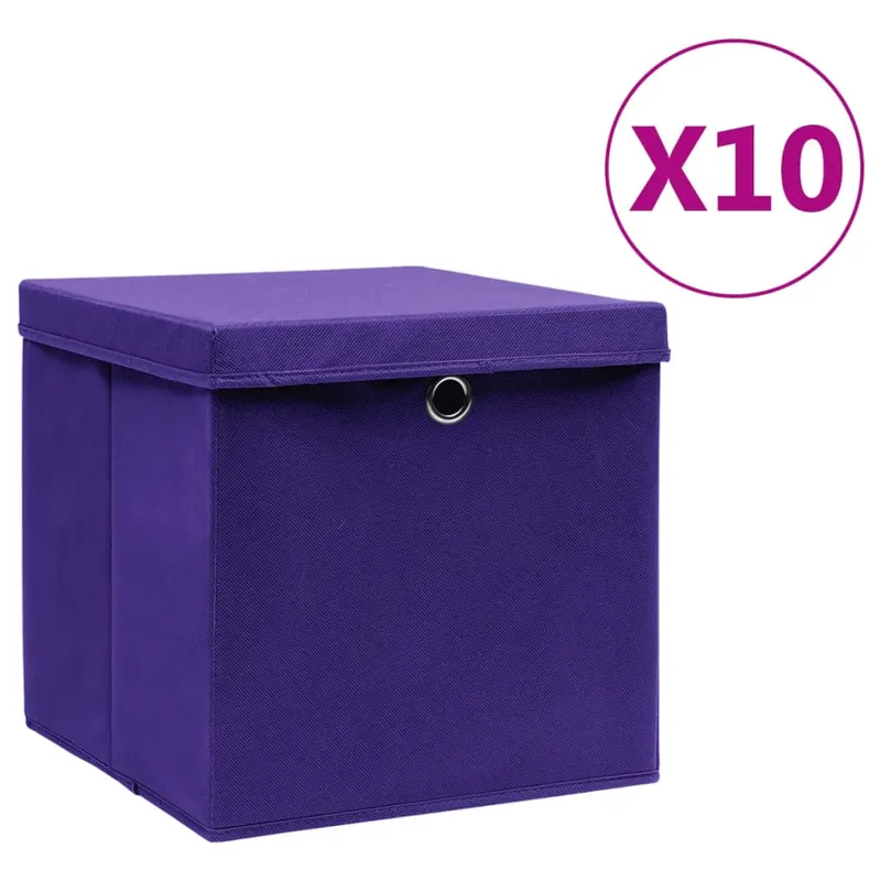 cutii depozitare cu capace, 10 buc., violet, 28x28x28 cm