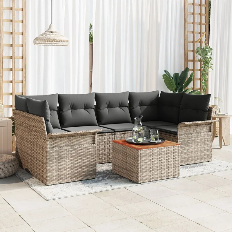 set canapea gradina cu perne gri poli ratan acacia