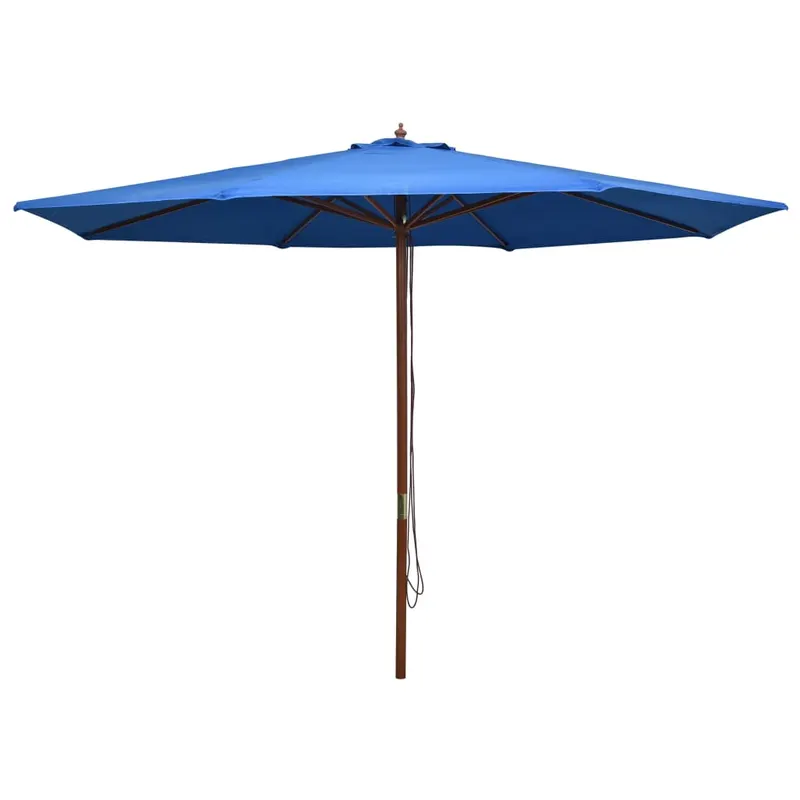 umbrela de soare de exterior, stalp din lemn, albastru, 350 cm
