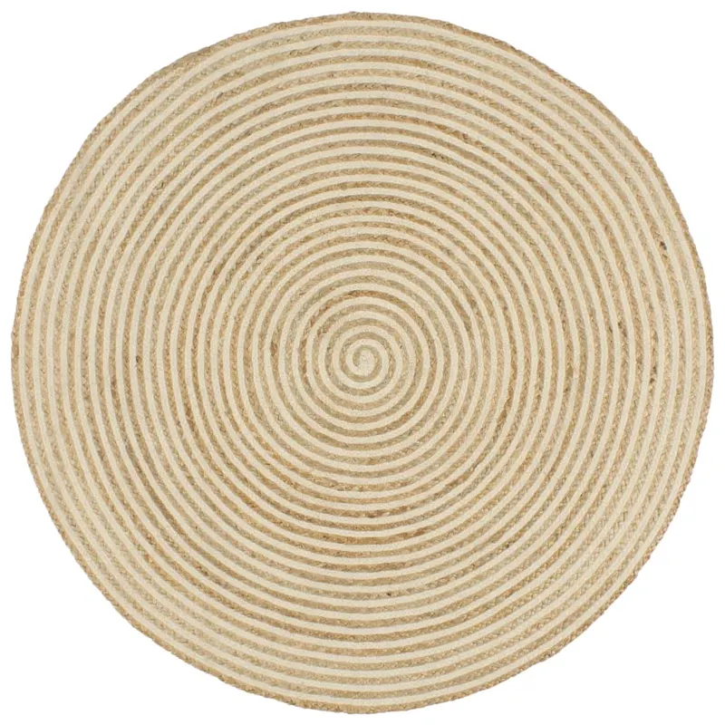 covor lucrat manual cu model spiralat, alb, 120 cm, iuta