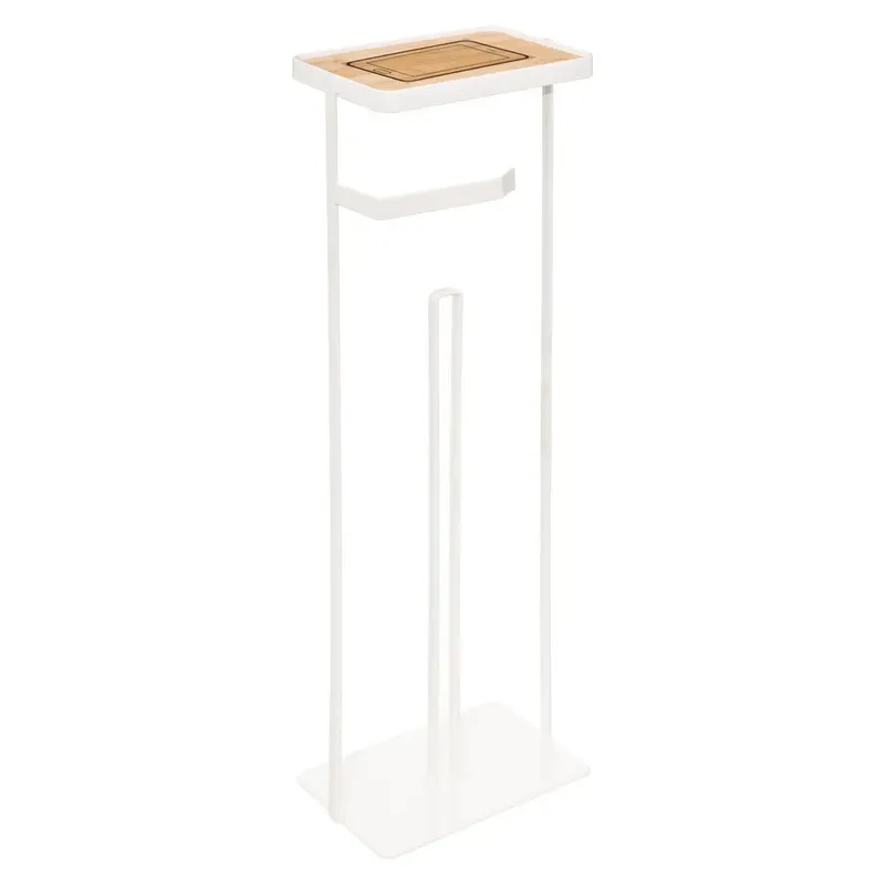 Suport hartie igienica otel cu raft, 18x12x59 cm, design minimalist, alb