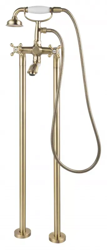 Set baterie cada FDesign Lacrima FD1-LRA-11F-66, 1 2 , retro, montare pe podea, diverter, 1 pulverizare, set de dus, mat, bronz