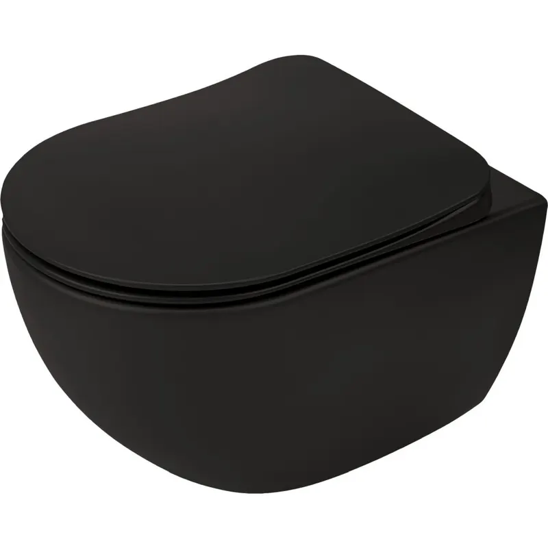 Vas wc suspendat rimless negru mat Deante Peonia cu capac soft close inclus