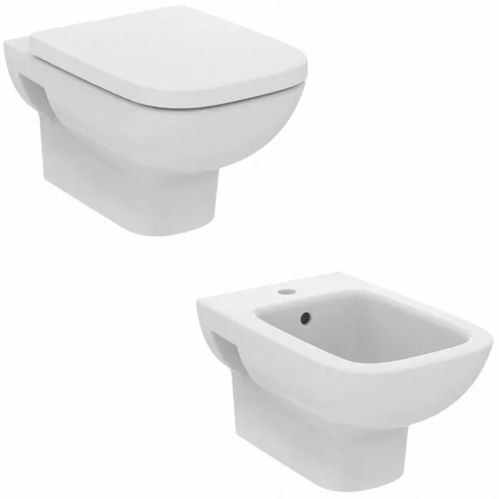 Set vas wc suspendat rimless cu capac soft close si bideu Ideal Standard i.Life A