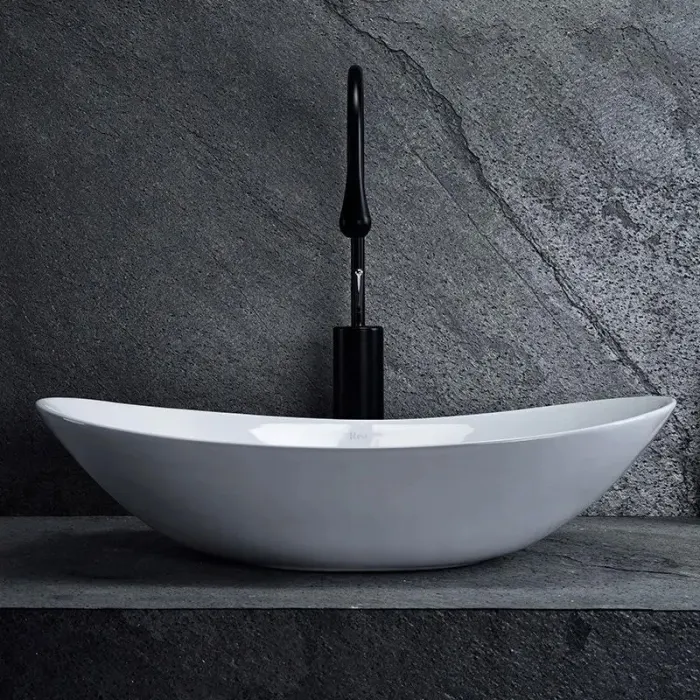 Lavoar baie pe blat Rea Royal 60, design oval, ceramica alba, lucios