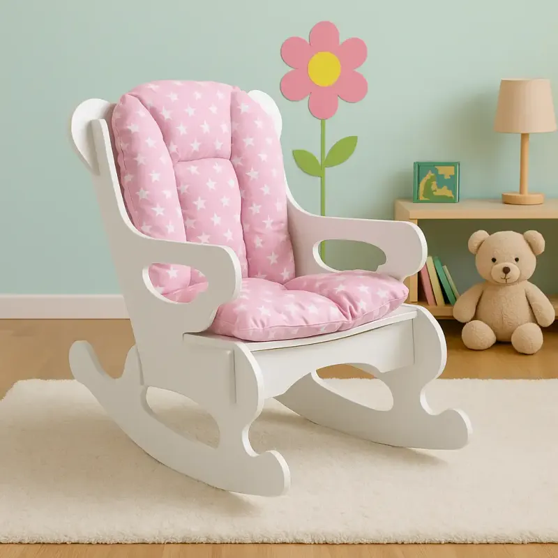 Scaun balansoar copii 40×70×65 cm – MDF alb/roz, Baby Puzzle