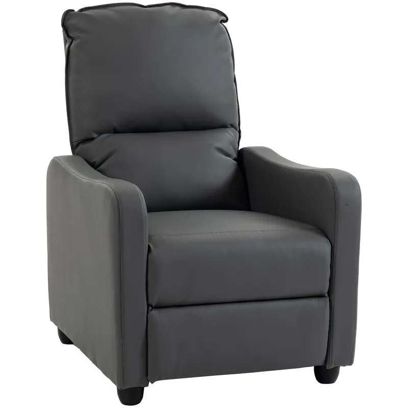 HOMCOM Fotoliu Relax Reclinabil Manual 155° cu Suport pentru Picioare, din Piele Ecologică PU, pentru Living și Dormitor, Gri Închis