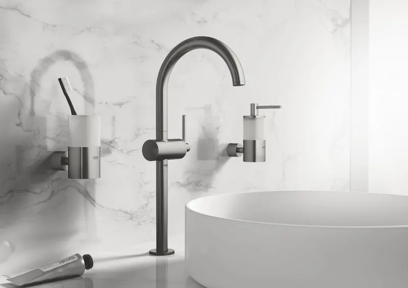 Baterie lavoar Grohe 32647AL3, Atrio, 3 8 , marimea XL, pivotanta, ventil push to open, mat, grafit