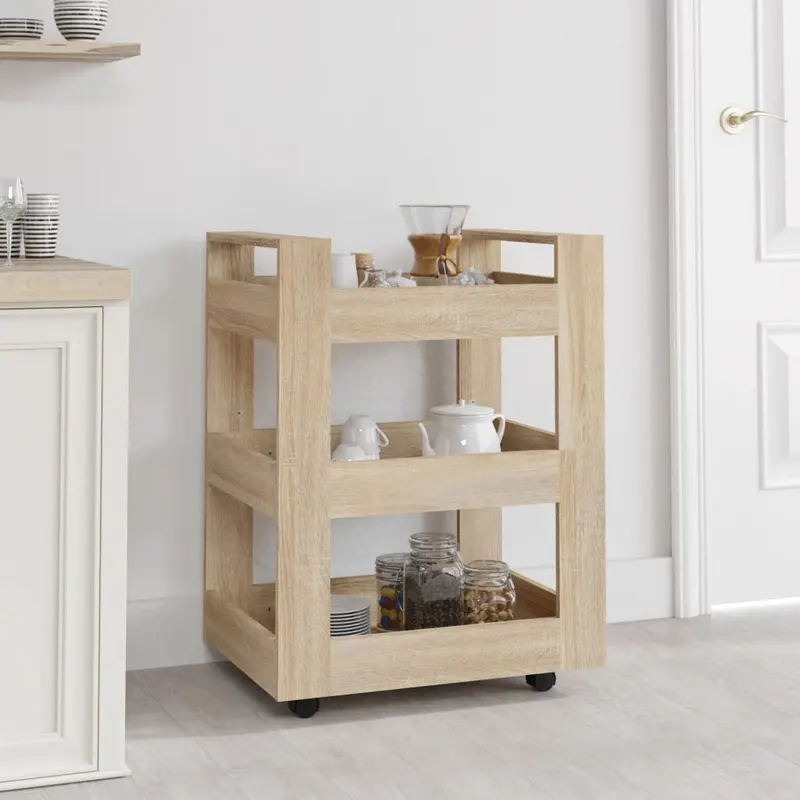 carucior de bucatarie stejar sonoma 60x45x80 cm lemn prelucrat