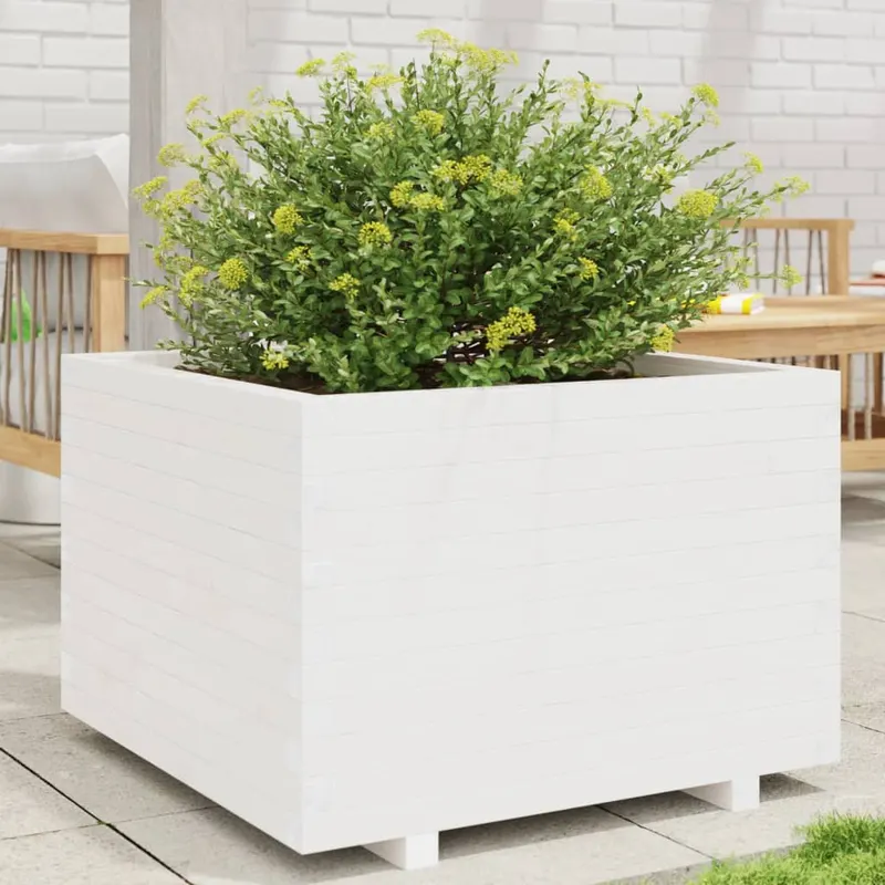 jardiniera de gradina, alb, 70x70x49,5 cm, lemn masiv de pin