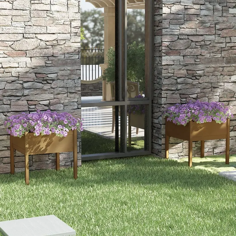 jardiniere gradina 2 buc. maro miere 70x70x70 cm lemn masiv pin