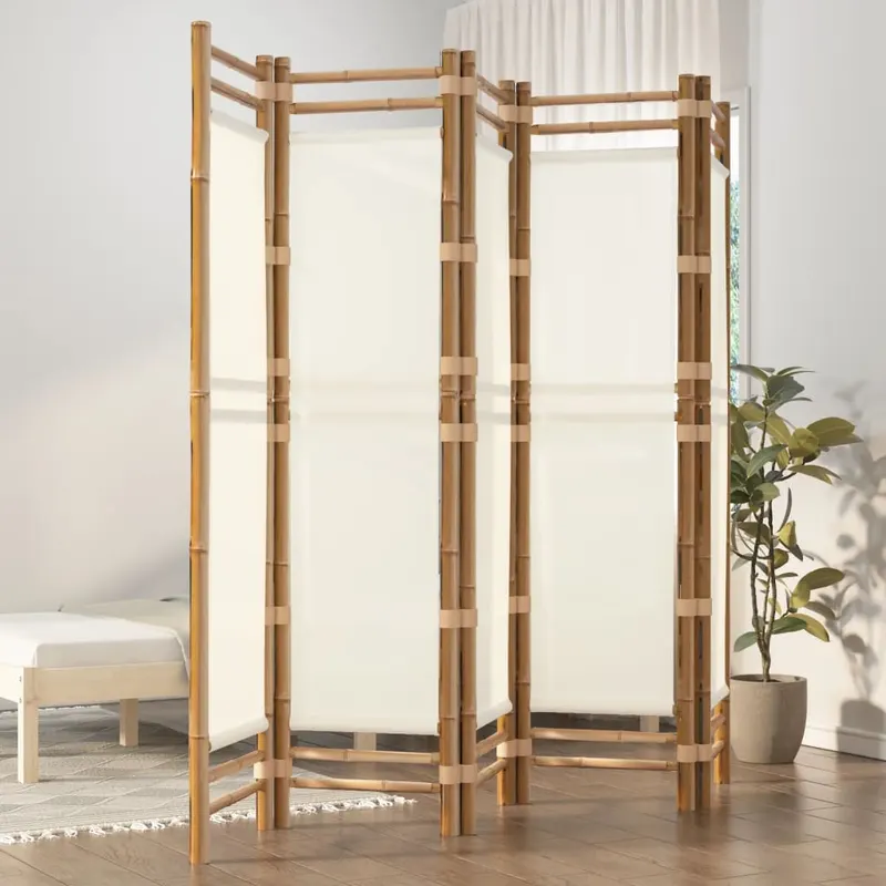 separator de camera pliabil cu 5 panouri 200 cm bambus si panza