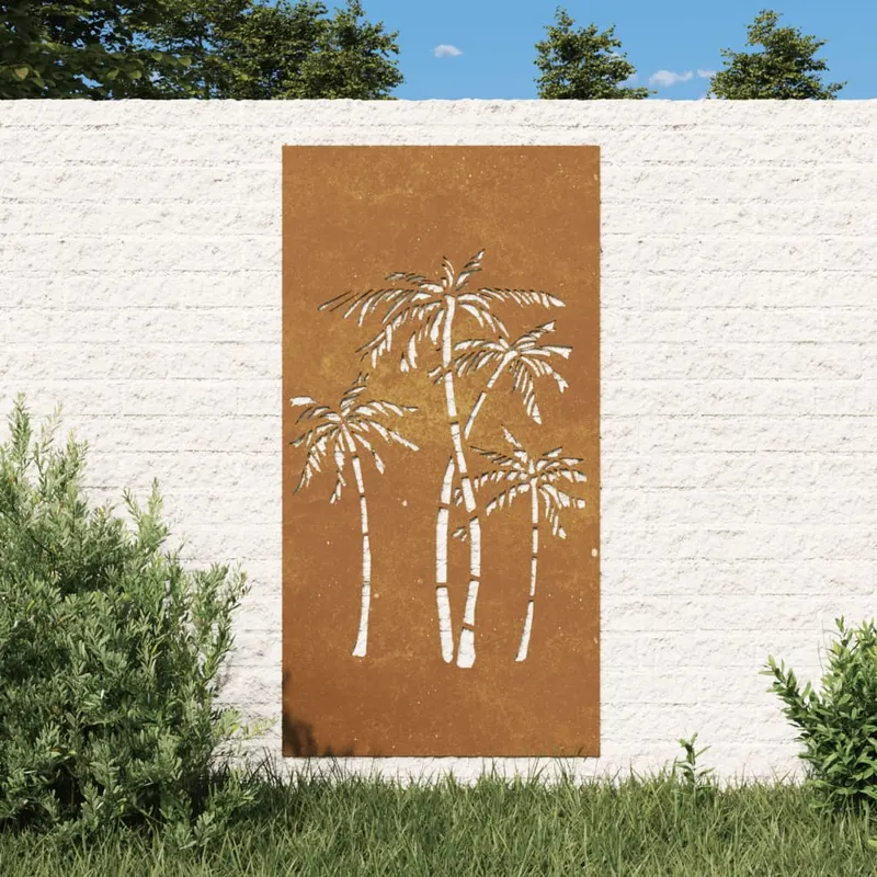 decor de perete de gradina 105x55 cm design palmier otel corten