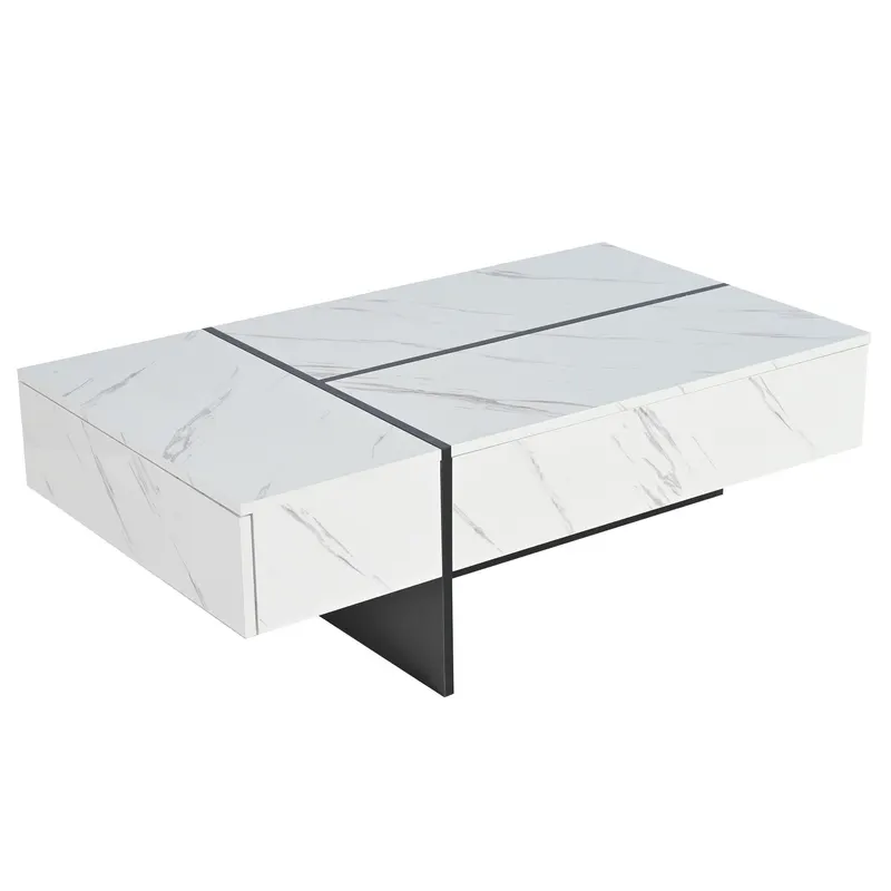 Masă de cafea modernă cu iluminare LED, 3 sertare spațioase, 105x60x35 cm, Alb
